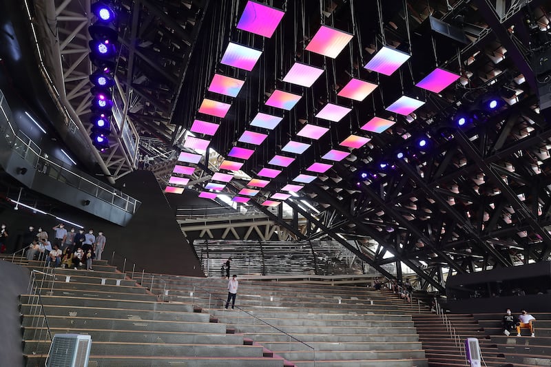 Above the courtyard, ‘floating’ LED screens move constantly and create a light show to add to the ambience during concerts. Pawan Singh / The National