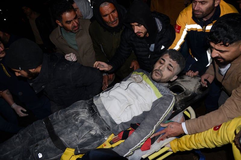 A survivor is extracted from the rubble in Diyarbakir. AFP