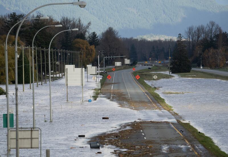 A flooded motorway in Chilliwack.