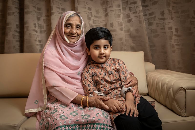 Abedunisa Siraj, with her great-grandson Haider, says she receives love and affection in India and Pakistan. Antonie Robertson / The National