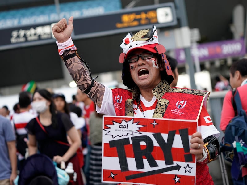 Rugby fans cheer for Japanese team prior to the opening match. EPA