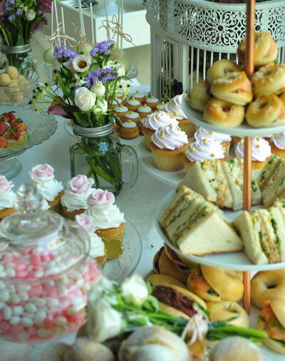 An afternoon tea grazing table, set up by Dubai catering company Dish