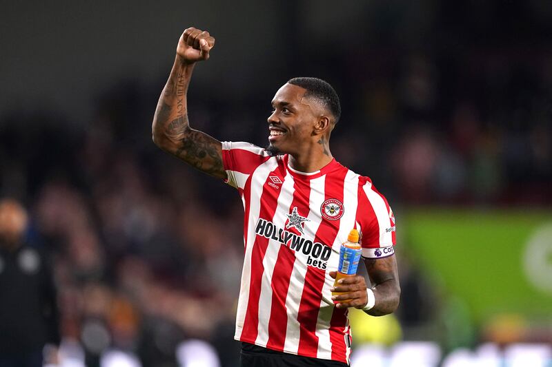 Brentford's Ivan Toney celebrates victory over Brighton at the Community Stadium in London on Friday, October 14, 2022. PA