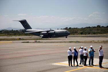 US Air Force planes landed at Camilo Daza Airport in Cucuta, Colombia. Reuters