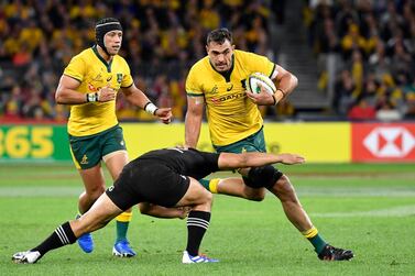 Australia lock Rory Arnold, right, was part of the pack that outmuscled New Zealand in the record win in Perth. Getty Images
