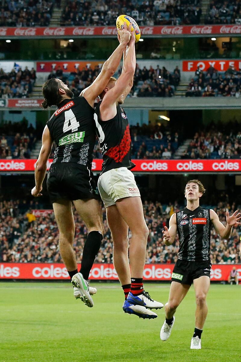 Peter Wright of the Bombers marks the ball during the match between the Collingwood Magpies and the Essendon Bombers. Getty