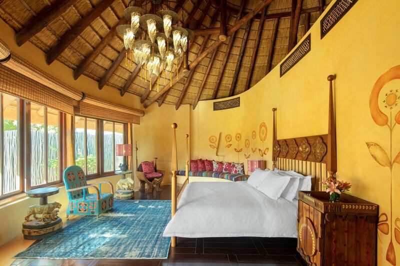 Guests can sleep under African-style thatched roofs.