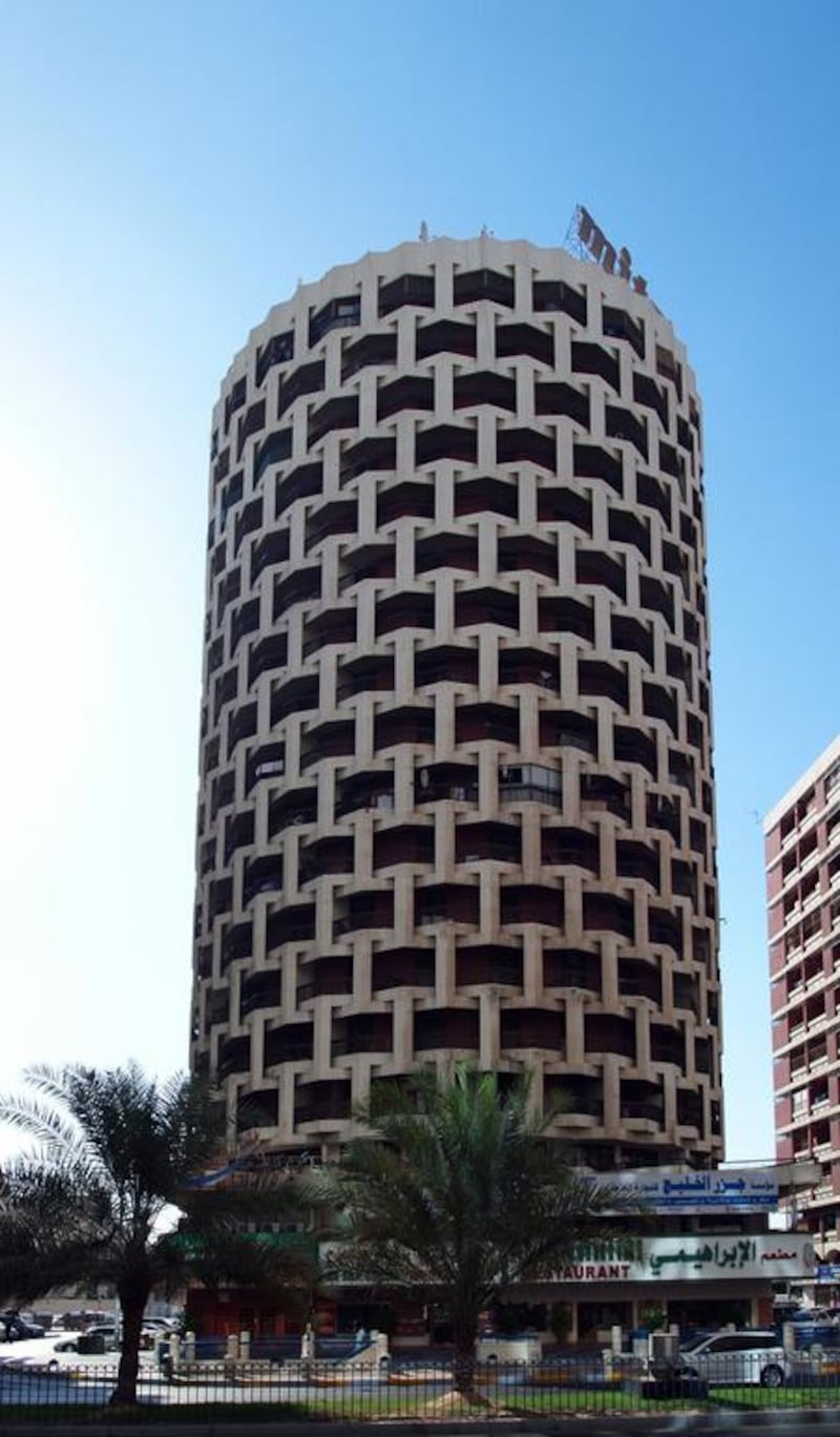 The facade of the Ibrahimi Building in Abu Dhabi taken by Marco Sosa in the 1980s. Marco Sosa / National Pavilion UAE