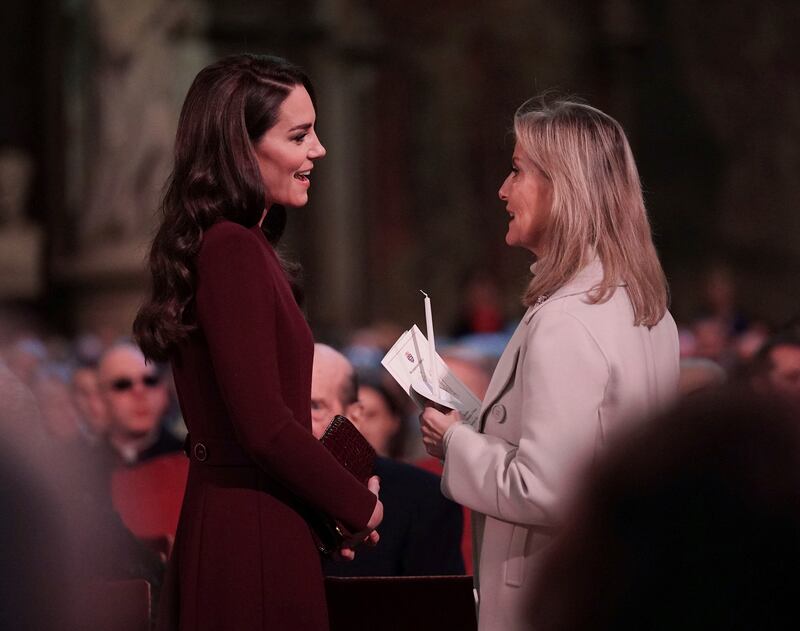 Kate, Princess of Wales, talks to Sophie, Countess of Wessex. AP