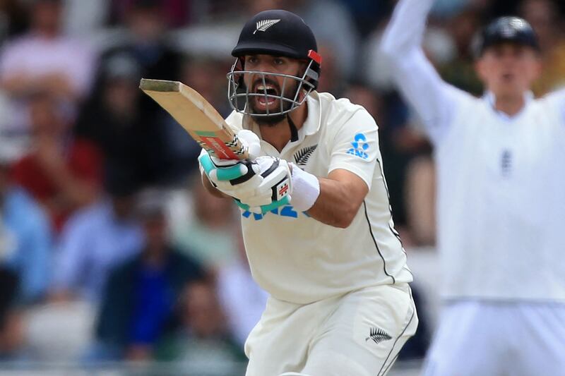 New Zealand's Daryl Mitchell makes an emphatic call during his innings of 56. AFP