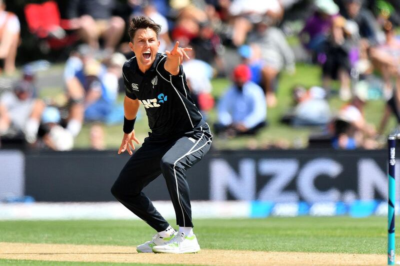 New Zealand's Trent Boult appeals for a LBW call on West Indies batsman Jason Mohammed during the second one-day international (ODI) cricket match between New Zealand and the West Indies at Hagley Oval in Christchurch on December 23, 2017. / AFP PHOTO / Marty MELVILLE