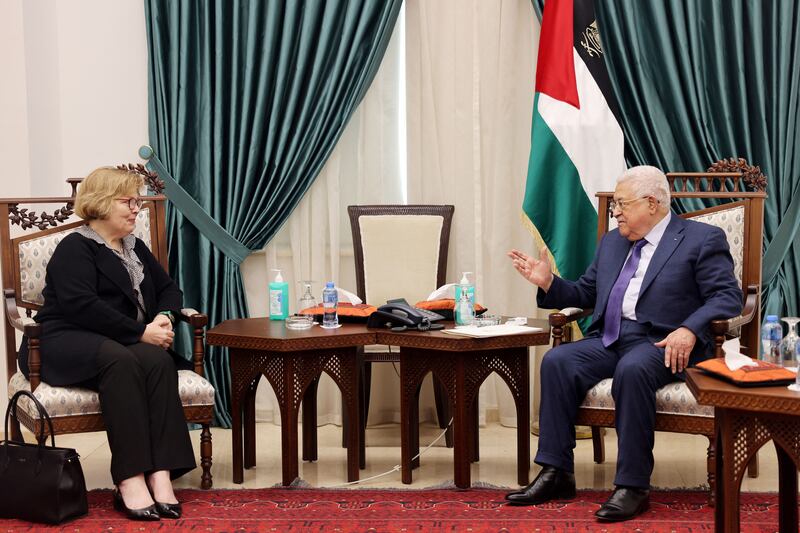 Ms Leaf meets Palestinian President Mahmoud Abbas in Ramallah, in the Israeli-occupied West Bank on June 11, 2022. Reuters 
