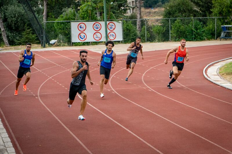Nour Hadid breaks away from the field in a 200m race at Collège Notre Dame de Jamhour, Beirut.