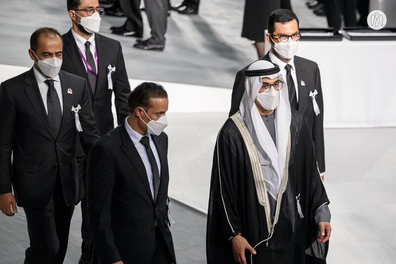 Sheikh Khaled bin Mohamed, member of the Abu Dhabi Executive Council and chairman of the Abu Dhabi Executive Office, leads the UAE delegation at the funeral. He was accompanied by Dr Sultan Al Jaber, Minister of Industry and Advanced Technology and UAE ambassador to Japan, Shehab Al Fahim, as well as a number of officials from the Ministry of Foreign Affairs and International Co-operation. Photo: Abu Dhabi Government Media Office