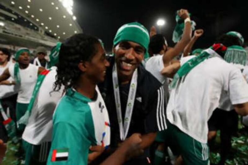 Al Shabab players celebrate as they win Estisalat League One in May at the Mohammed Bin Zayed Stadium. The ground is one of those that will stage the Fifa Club World Cup.