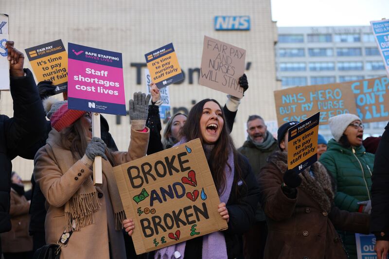 Demonstrators outside St Thomas' Hospital in London. Bloomberg