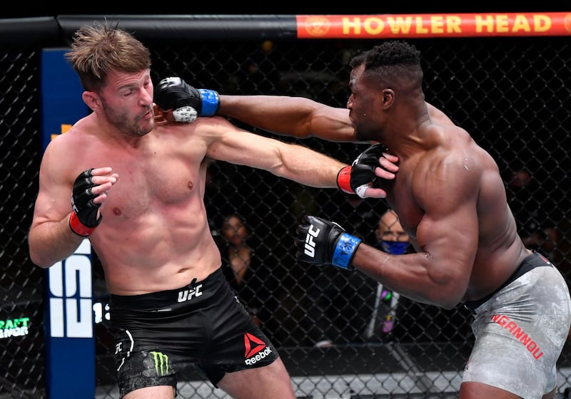 Francis Ngannou punches Stipe Miocic in their UFC heavyweight championship fight. Jeff Bottari / USA TODAY Sports / Reuters