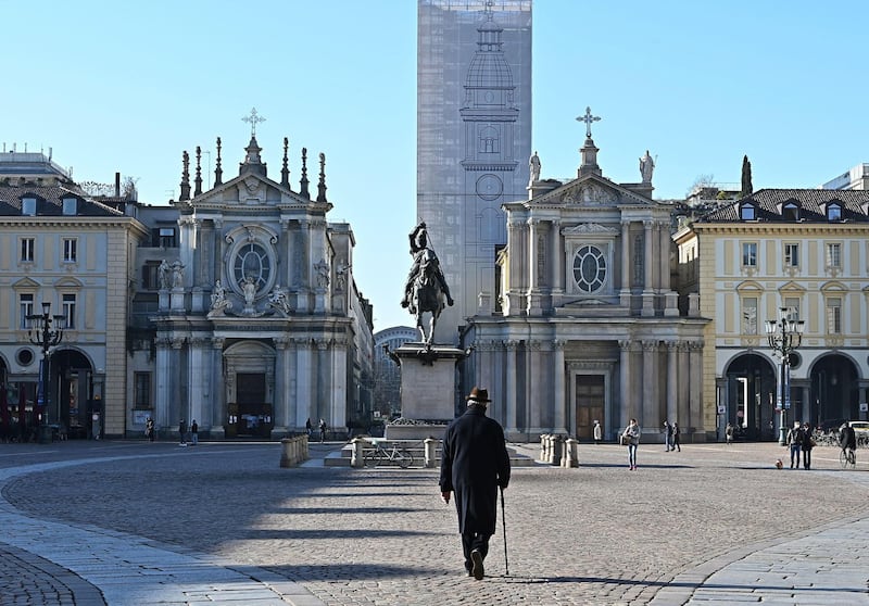 Almost totally empty streets due to coronavirus restrictions are seen in Turin, Italy. EPA