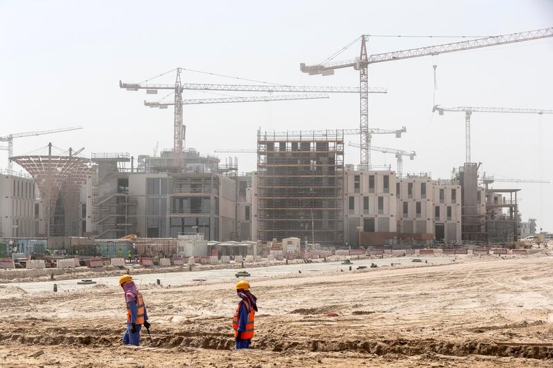 DUBAI, UNITED ARAB EMIRATES. 11 OCTOBER 2018. Site visit to the Expo 2020 construction site. Heavy construction underway in preperation to the build up to 2010. Al Wasl Plaza area under construction. (Photo: Antonie Robertson/The National) Journalist: Ramola Talwar. Section: National.