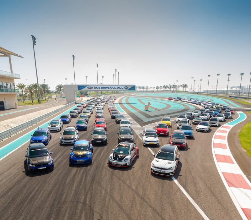 The cars at Yas Marina Circuit.