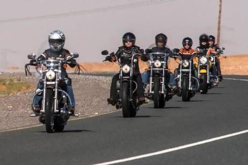 The Dubai Ladies of Harley group, which has grown to about 60 members, takes to the roads. They are all different, but each of the women defies the stereotypes attached to "biker chicks". Photos Charles Crowell for The National