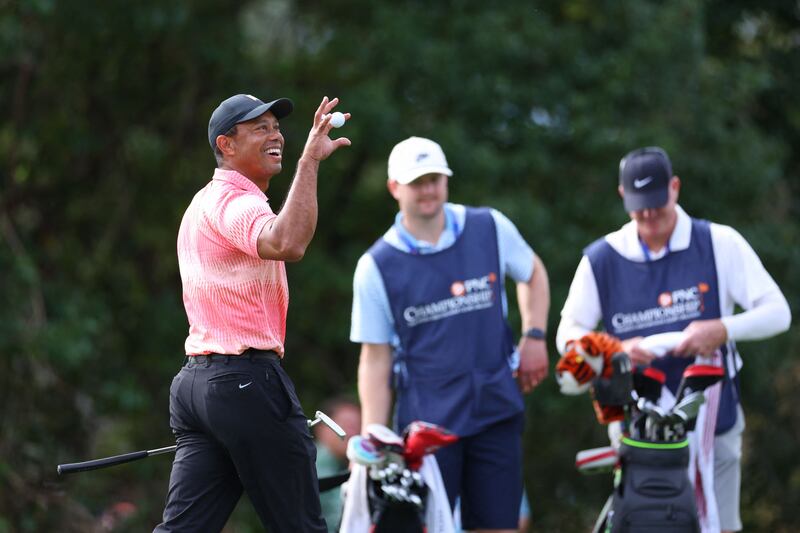 Tiger Woods on the ninth green during the first round of the PNC Championship. AFP