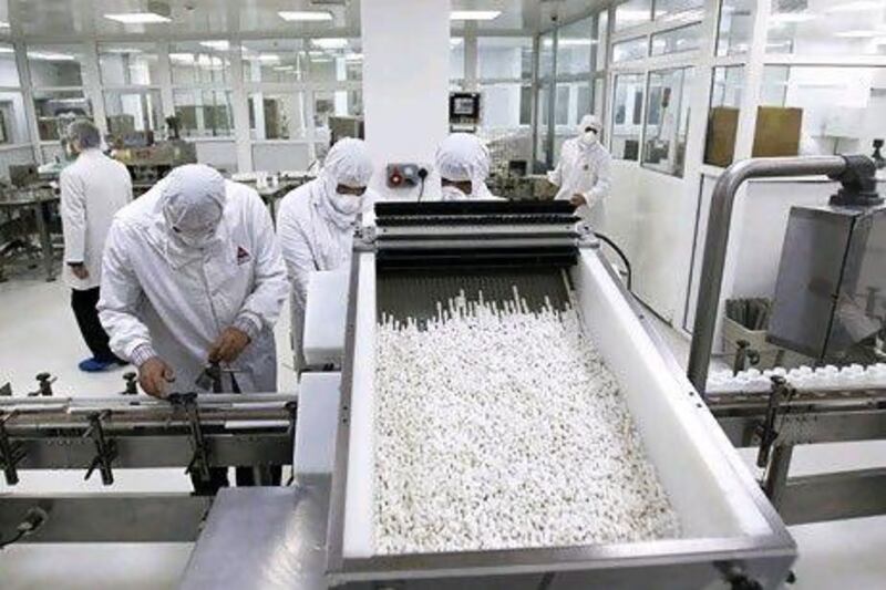 A generic version of Ciprofloxacin hydrochloride is manufactured at Hikma Pharmaceuticals's plant in Amman. The London listed company is considering opening a business development office in the UAE. Ali Jarekji / Reuters