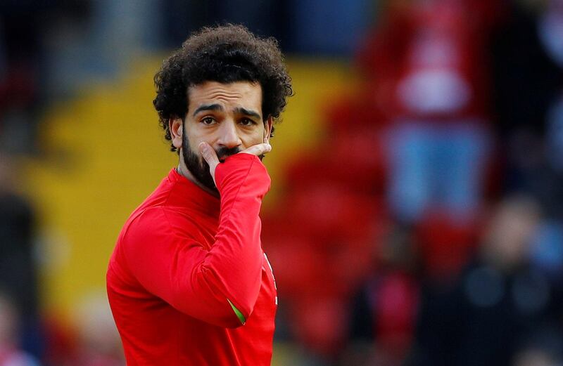 Soccer Football - Premier League - Liverpool v AFC Bournemouth - Anfield, Liverpool, Britain - February 9, 2019  Liverpool's Mohamed Salah during the warm up before the match   REUTERS/Phil Noble  EDITORIAL USE ONLY. No use with unauthorized audio, video, data, fixture lists, club/league logos or "live" services. Online in-match use limited to 75 images, no video emulation. No use in betting, games or single club/league/player publications.  Please contact your account representative for further details.