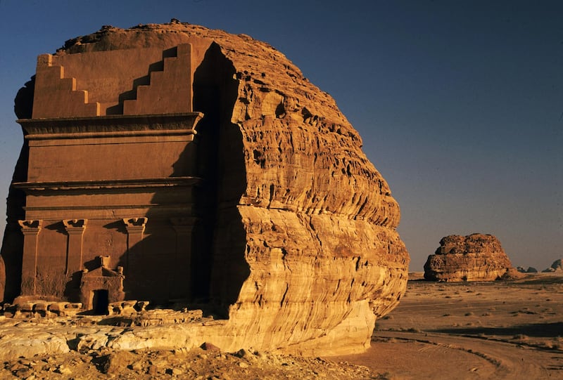 Nabatean rock-cut tomb at Madain Saleh, near Al-Ula, Saudi Arabia. Amar Grover for the National. for travel story saudi