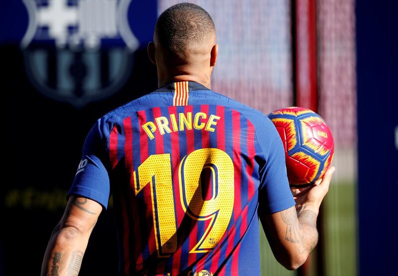Barcelona's new Ghanaian forward Kevin-Prince Boateng arrives for his official presentation at Camp Nou. Reuters