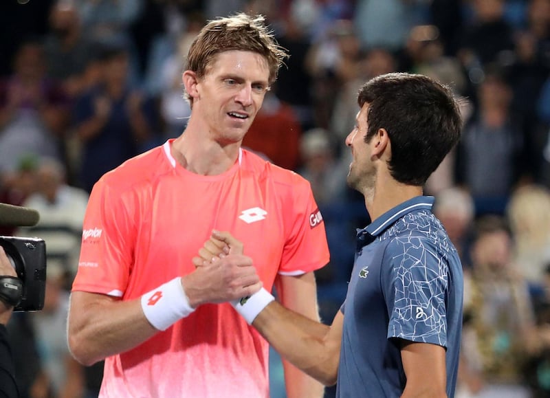 Kevin Anderson congratulates Novak Djokovic after putting on a spirited performance, especially when he needed to stave off championship point on more than one occasion. Suhaib Salem / Reuters