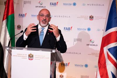 Nadhim Zahawi, Britain’s Education Minister, gives a presentation to the gathered ambassadors and dignitaries at the Science Museum, to mark the UAE’s Golden Jubilee. Mark Chilvers for The National