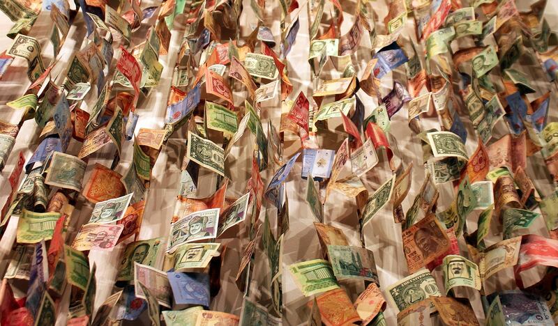 Money Cascade, an artwork by Jeff Scofield. Most of us enjoy and endure a challenging relationship with money. Courtesy of NYU Abu Dhabi