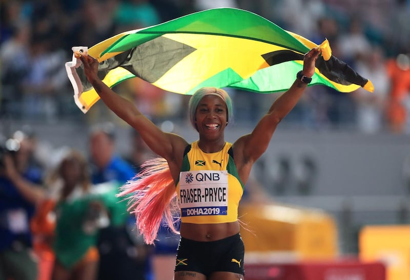 File photo dated 29-09-2019 of Jamaica's Shelly-Ann Fraser-Pryce celebrates the gold medal in the 100 Metres Women's Final during day three of the IAAF World Championships at The Khalifa International Stadium, Doha, Qatar. PA Photo. Issue date: Tuesday March 24, 2020. Having won 100m gold in Beijing and London, Fraser-Pryce had to settle for bronze in Rio as her younger team-mate Elaine Thompson took gold ahead of American Tori Bowie. But after taking time out to become a mother, Fraser-Pryce was right back at the top of her game at the World Championships in Doha last year as she won the 100m title and helped Jamaica to relay gold, becoming the oldest woman to win a 100m world title. Tokyo was to give her a chance at a third and surely final Olympic crown. See PA story SPORT Coronavirus Olympics Athletes. Photo credit should read Mike Egerton/PA Wire.