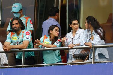 Indian actor Sunil Shetty with his family during match 20 of the TATA Indian Premier League 2022 (IPL season 15) between the Rajasthan Royals and the Lucknow Super Giants held at the Wankhede stadium in Mumbai on the 10th April 2022

Photo by Deepak Malik / Sportzpics for IPL