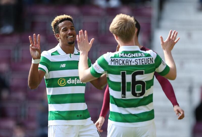 Scott Sinclair of Celtic celebrates after he scores his third goal. Ian MacNicol / Getty Images