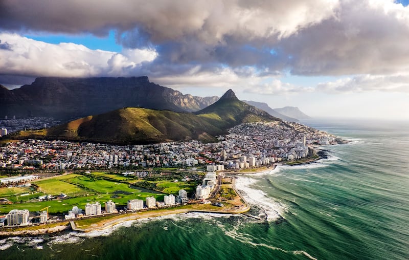 Sprawling view of Cape Town and the Mountains that frame it, Table Mountain and Lion's Head. Getty Images