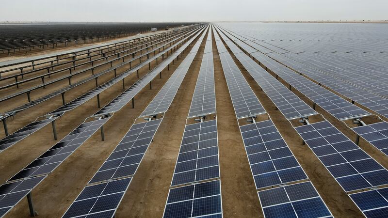 Phase five of the Mohammed bin Rashid Al Maktoum Solar Park in Dubai. Pawan Singh / The National