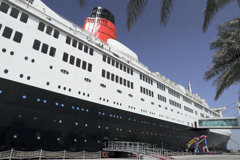 DUBAI , UNITED ARAB EMIRATES ,  October 15 , 2018 :- View of the Queen Elizabeth 2 ship in Dubai. ( Pawan Singh / The National )  For Weekend. Story by Hala Khalaf