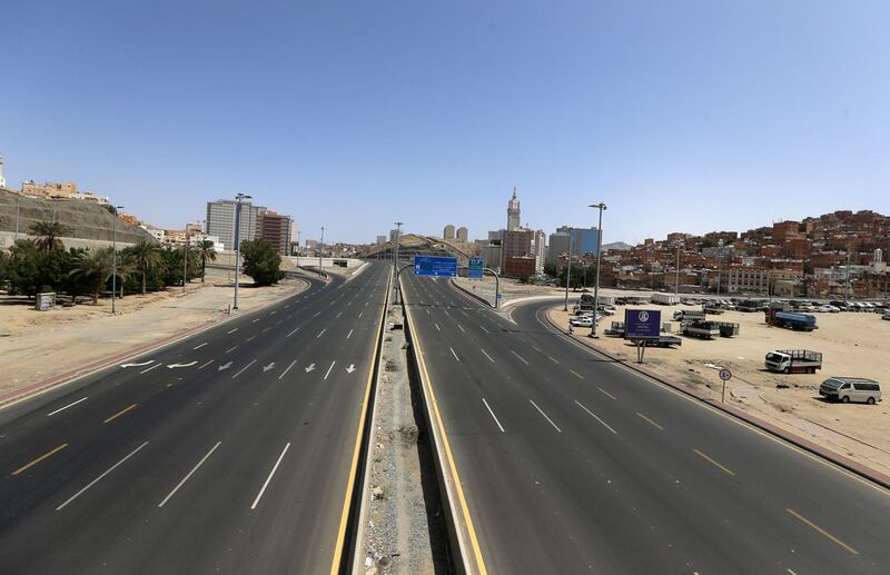 A view of a deserted street during a curfew imposed to prevent the spread of the coronavirus disease in the holy city of Makkah. AFP