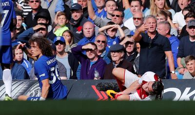 Soccer Football - Premier League - Chelsea vs Arsenal - Stamford Bridge, London, Britain - September 17, 2017   Chelsea's David Luiz was shown a red card after fouling Arsenal's Sead Kolasinac    REUTERS/Eddie Keogh    EDITORIAL USE ONLY. No use with unauthorized audio, video, data, fixture lists, club/league logos or "live" services. Online in-match use limited to 75 images, no video emulation. No use in betting, games or single club/league/player publications. Please contact your account representative for further details.