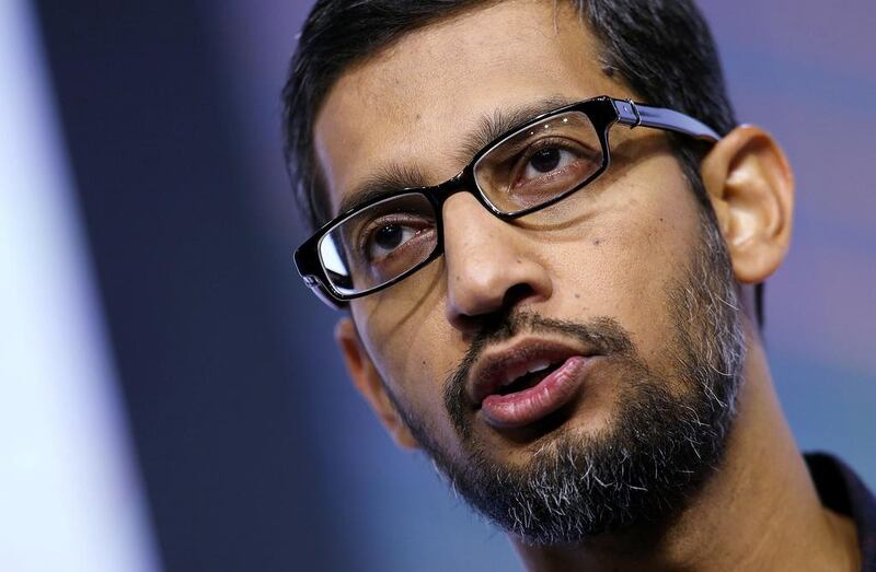 Google CEO Sundar Pichai speaks during the Google media event. Justin Sullivan / Getty Images / AFP