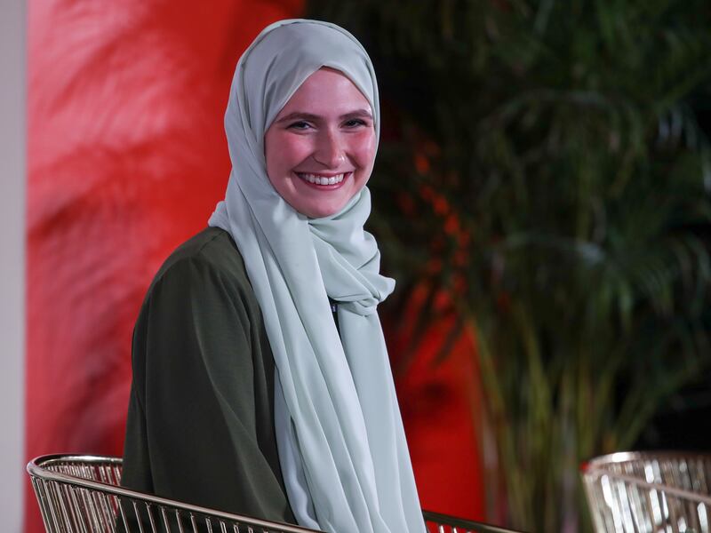 Zahra Lari, the first hijab-wearing figure skater and founder of Emirates Skating Club, at the Forbes 30/50 Summit in Abu Dhabi. Victor Besa / The National