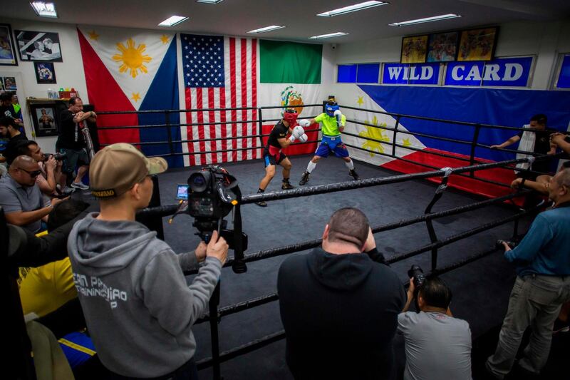 Manny Pacquiao takes part in a sparring session at Wild Card Boxing in Los Angeles. AFP