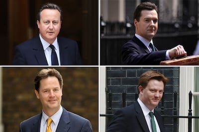 Clockwise from top left, David Cameron, George Osborne, Danny Alexander and Nick Clegg. Getty Images