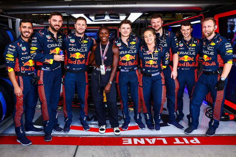 British runner Dina Asher-Smith at the Red Bull garage. AFP