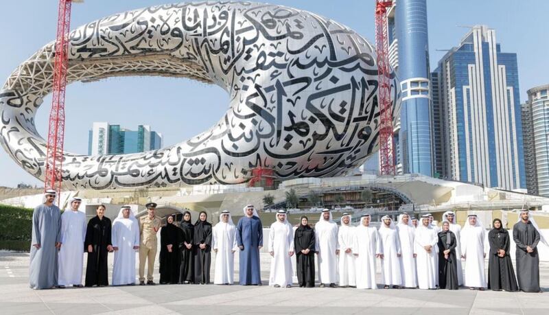 Sheikh Hamdan bin Mohammed, Crown Prince of Dubai, pictured during a tour of the Museum of the Future, believes the facility will be a global destination after its planned opening later this year. 