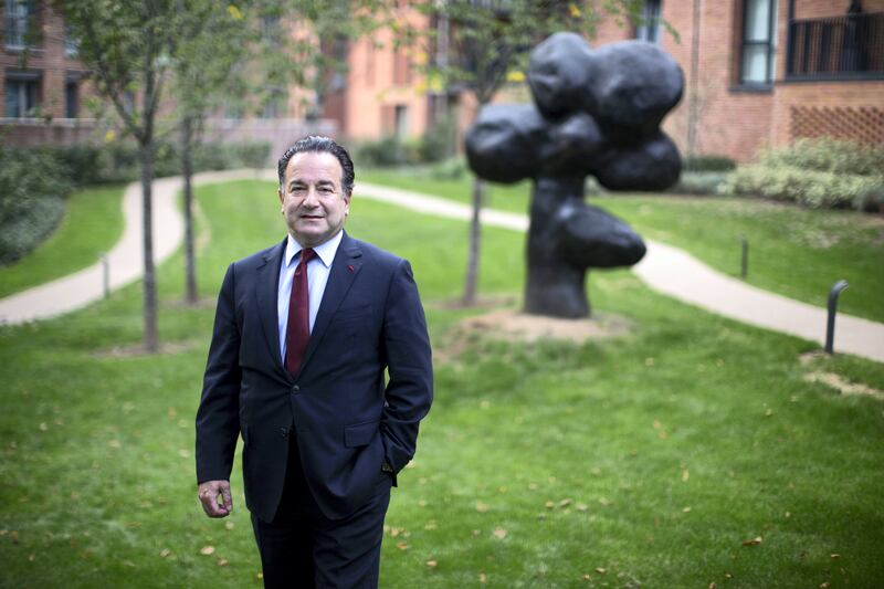 Prof Nadey S Hakim, surgeon, sculptor and musician. Photographed at his Harley Street practice and at an exhibition where he has a bust of President Trump as well as UK Prime minister Johnson on display.