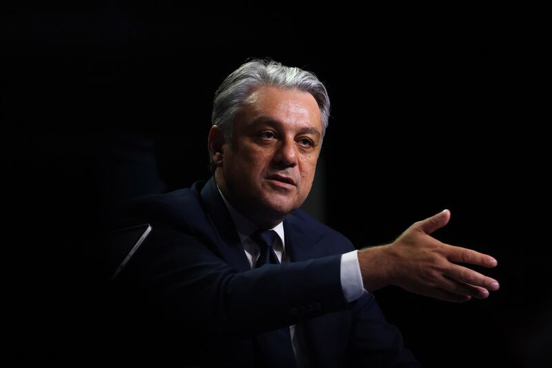 Luca de Meo, chief executive of Renault, speaks during a panel session on the opening day of the annual meetings of the IMF and World Bank. Bloomberg