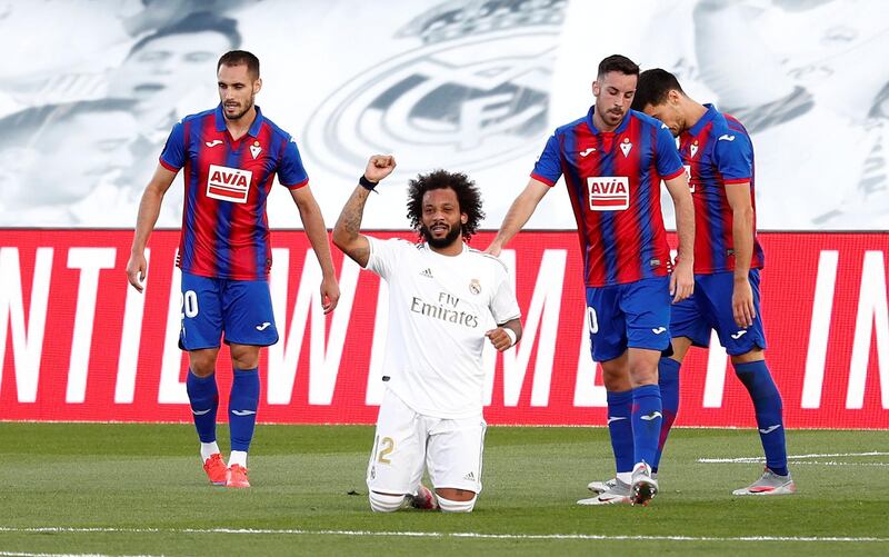 Marcelo celebrates scoring their third goal. Reuters